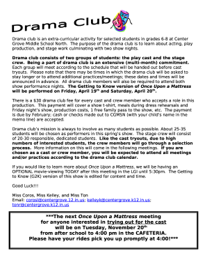 Drama club is an extra-curricular activity for selected students in grades 6-8 at Center Grove Middle School North