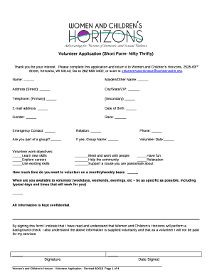 Volunteer Application (Short Form- Nifty Thrifty)