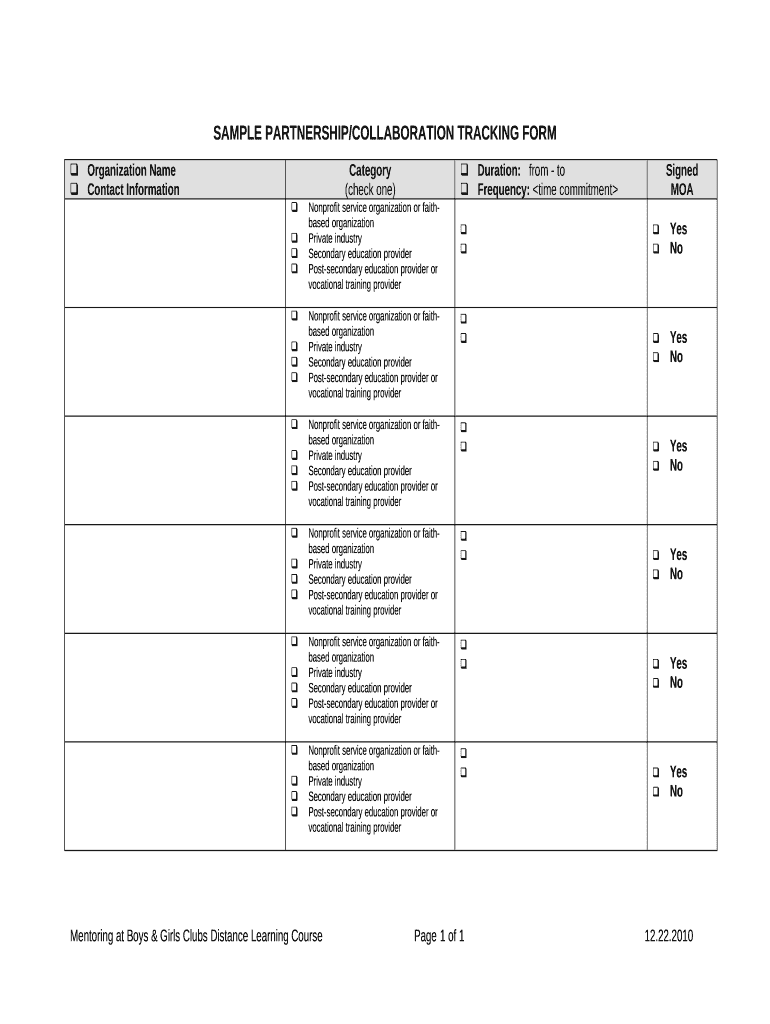 Sample Partnership/Collaboration Tracking Doc Template pdfFiller