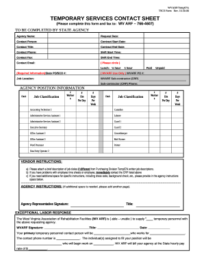 TEMPORARY SERVICES CONTACT SHEET