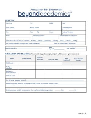 Application For Employment - Beyond Academics