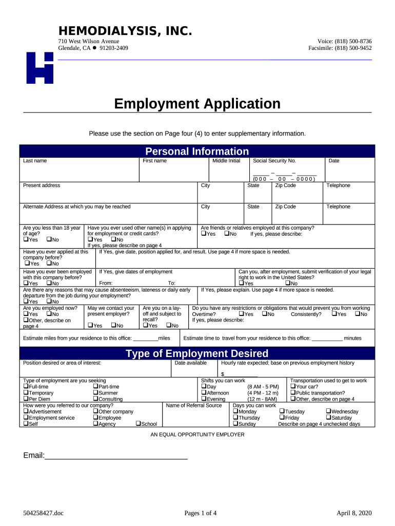 Hi Employment application; 4rd try. Employment Application Doc Template pdfFiller