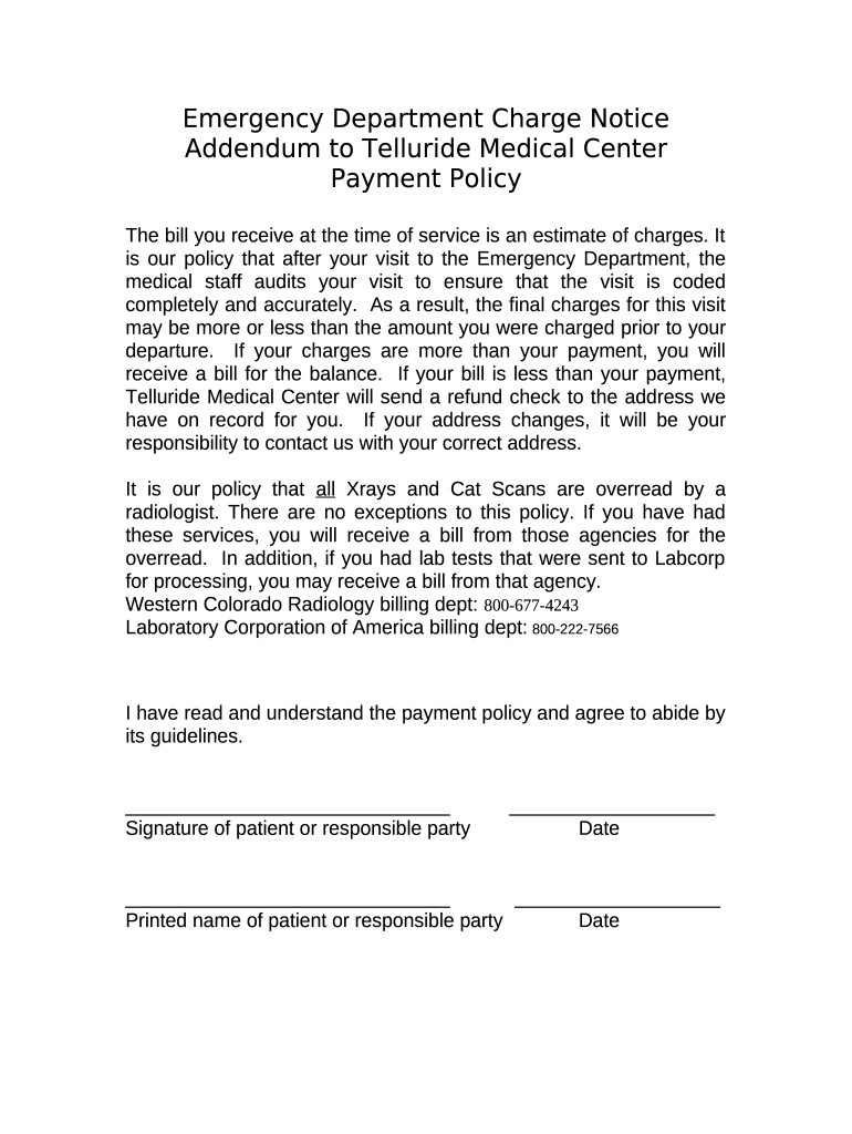 Emergency Department Charge Notice Doc Template | pdfFiller
