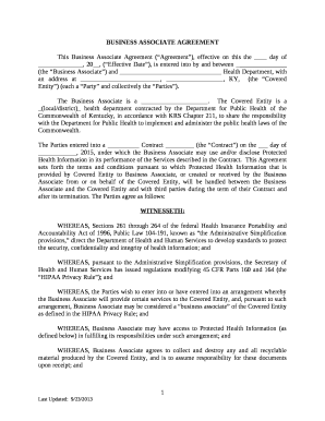 Business Associate Agreement for Kentucky Local/District Health Departments
