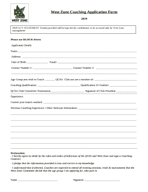 West Zone Player Registration Form