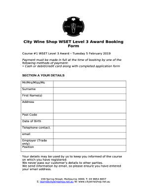 WSET Level 2 Award Booking Form