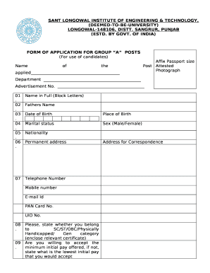 FORM OF APPLICATION FOR GROUP APOSTS