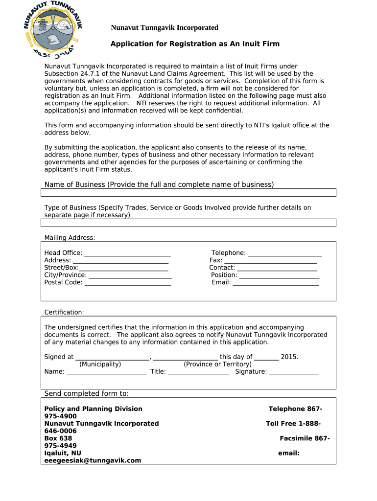 Nunavut Tunngavik Incorporated Doc Template pdfFiller