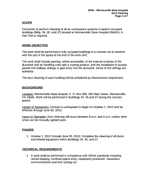Contractor to perform cleaning of all air conveyance systems in patient occupied buildings (Bldg