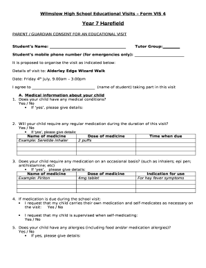 VIS4 Parental Consent Form Year 7 walk ... - Wilmslow High School