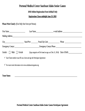 2018 Athlete Registration Form Softball Only