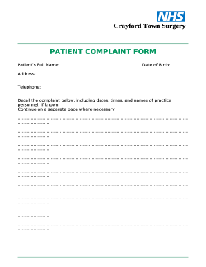 COMPLAINT FORM Patient's Full Name Patient's Date of Birth ...