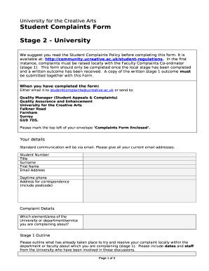 Student Complaints Form - University for the Creative Arts