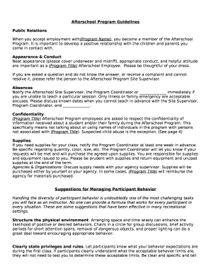 Afterschool Program Guidelines