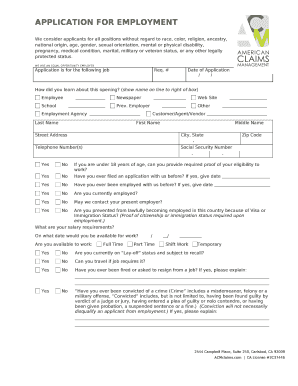 APPLICATION FOR EMPLOYMENT This application for employment ...