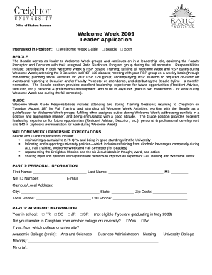 Welcome Week Leader Application