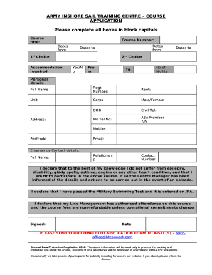 ARMY INSHORE SAIL TRAINING CENTRE (SOUTH)CONSENT AND COURSE BOOKING FORM