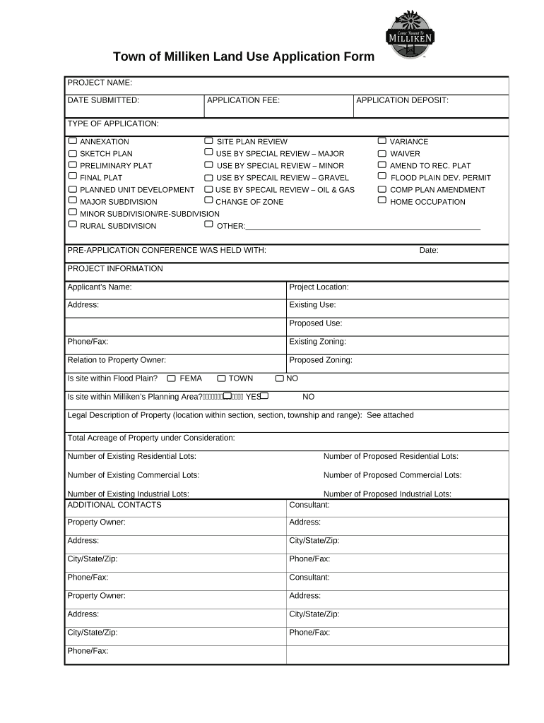 LAND USE APPLICATION Milliken Doc Template pdfFiller