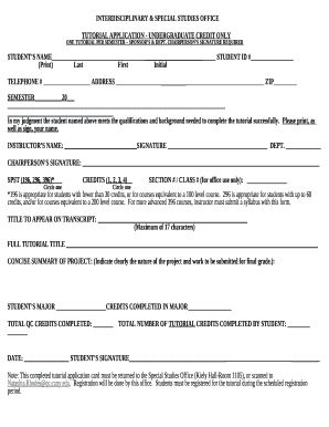 Special Studies Tutorial Card