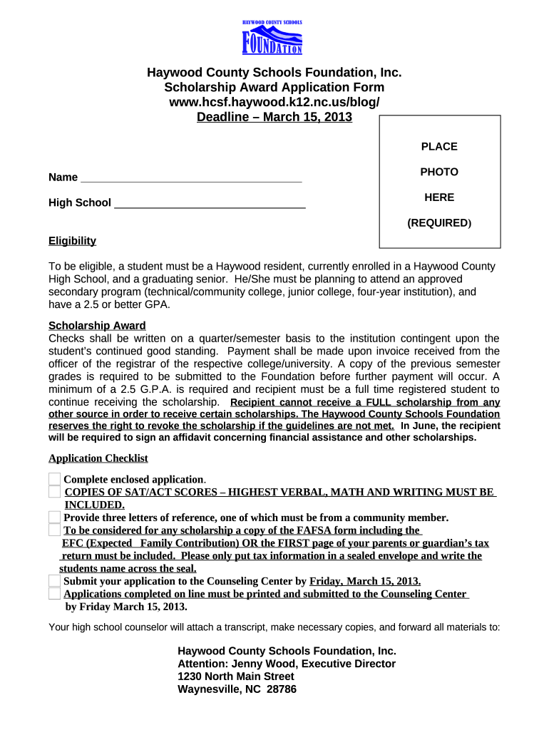 Haywood County Schools Foundation Scholarships Now Open Doc Template