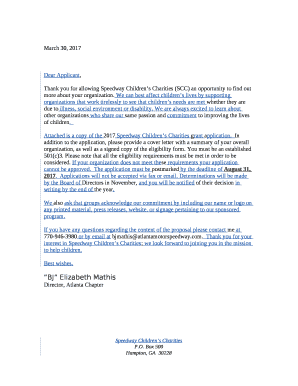 Dear Applicant - Speedway Children's Charities