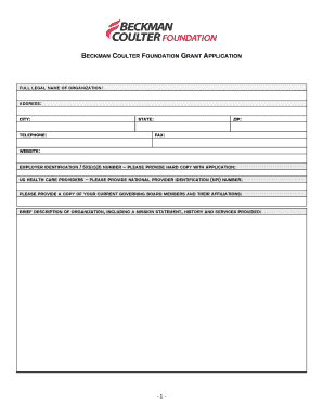 Beckman Coulter Foundation Grant Application