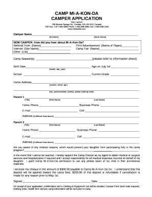 Camper application - Camp Mi-A-Kon-Da