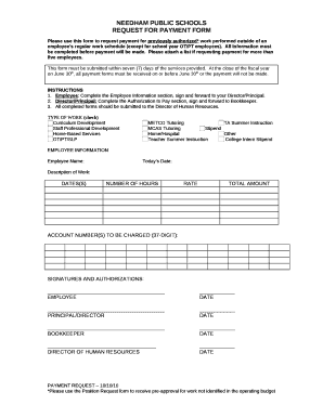 Please use this form to request payment for previously authorized* work performed outside of an employees regular work schedul