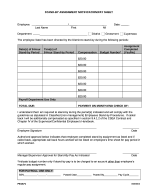 STAND-BY ASSIGNMENT NOTIFICATION/PAY SHEET