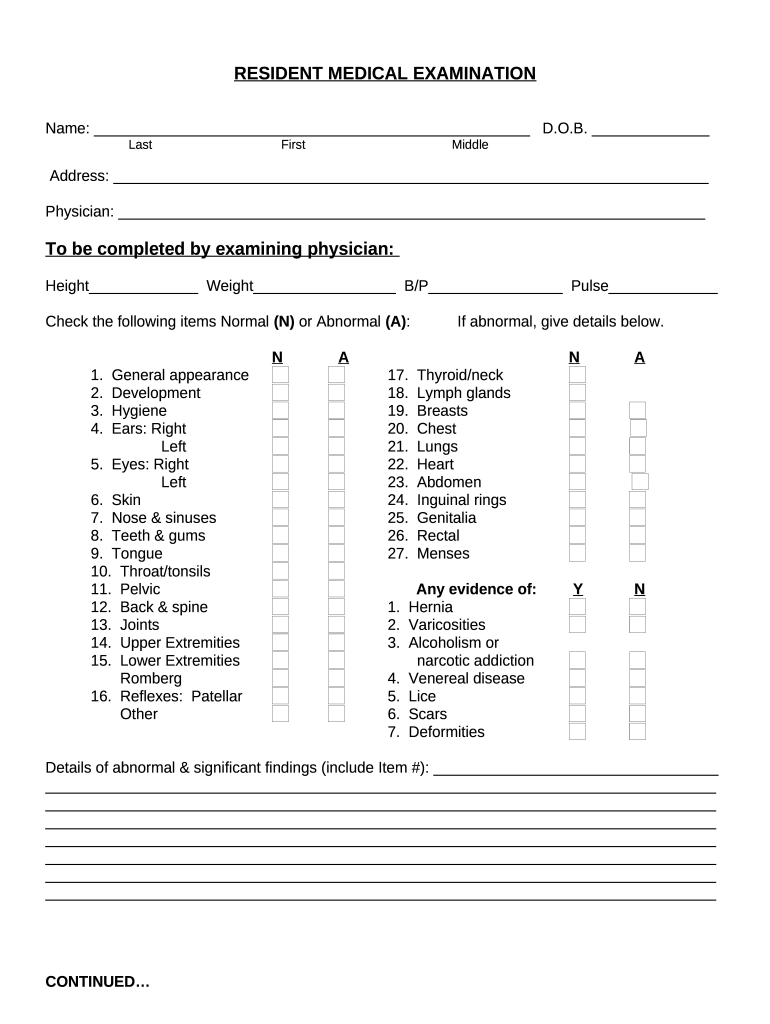 ANNUAL RESIDENT MEDICAL EXAMINATION Preview on Page 1