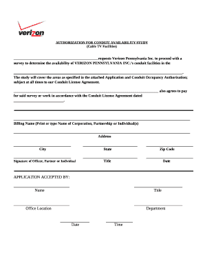 AUTHORIZATION FOR CONDUIT AVAILABILITY STUDY