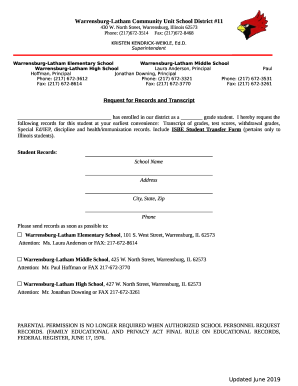 Request for Records & Transcript - Warrensburg-Latham