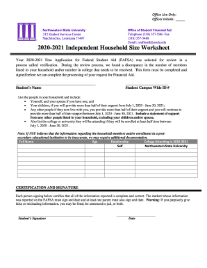 2020-2021 Independent Household Size Worksheet