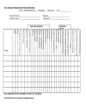 Line Listing for Respiratory Illness Outbreaks