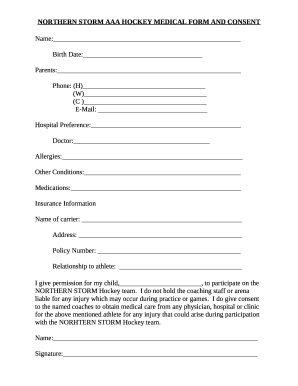 NORTHERN STORM AAA HOCKEY MEDICAL FORM AND CONSENT