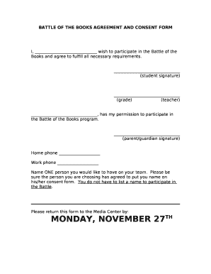 BATTLE OF THE BOOKS AGREEMENT AND CONSENT FORM
