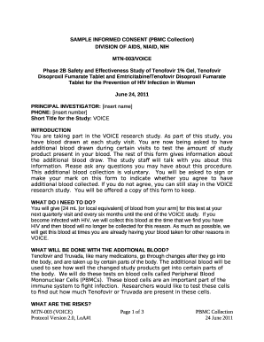 SAMPLE INFORMED CONSENT (PBMC Collection)