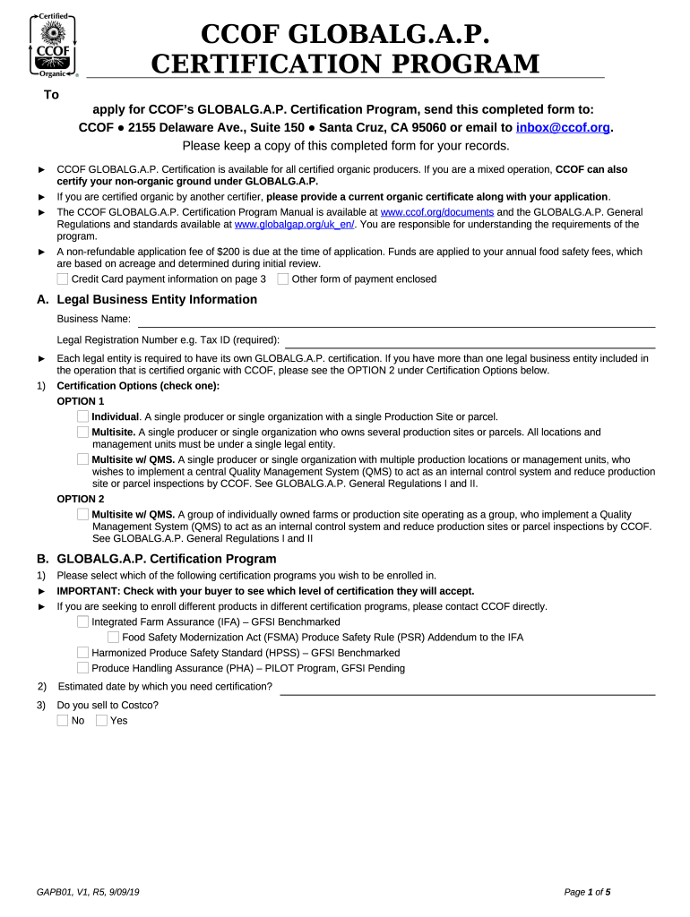 Online ccof CCOF GLOBALG.A.P. CERTIFICATION Doc Template pdfFiller