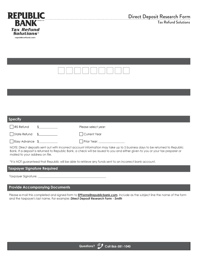 direct deposit research form Preview on Page 1