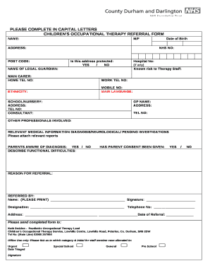 CHILDRENS OCCUPATIONAL THERAPY/PHYSIOTHERAPY FORM