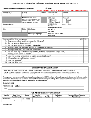 STAFF ONLY 2018-2019 Influenza Vaccine Consent Form STAFF ONLY