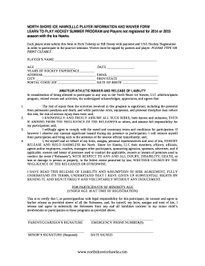 PLAYER INFORMATION AND WAIVER FORM