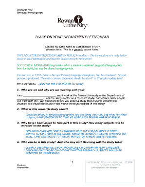 Consent(/Assent) Form for Use of Tissue for Research