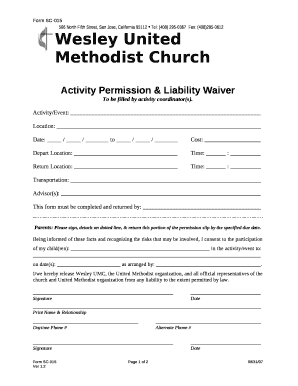 SPECIALIZED ACTIVITY PERMISSION SLIP &amp; WAIVER OF ...