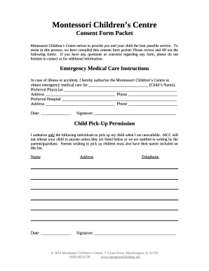 Montessori Childrens Centre Consent Form