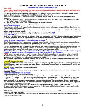 SWIMSATIONAL SHARKS SWIM TEAM REGISTRATION