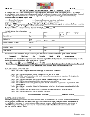 MEDICAL MOBILE UNIT IMMUNIZATION CONSENT FORM SCHOOL GRADE