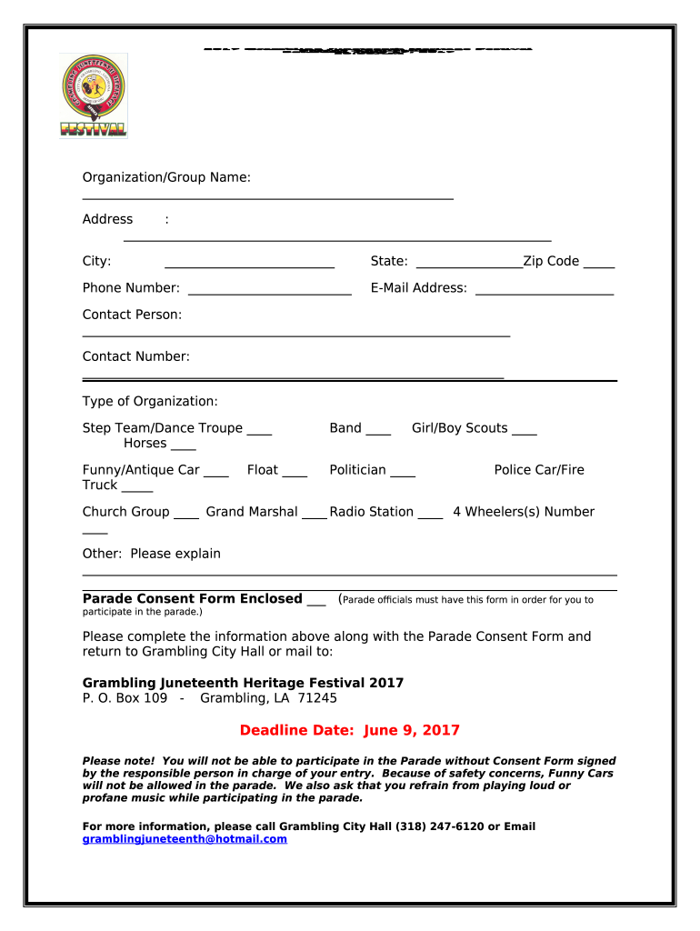 Grambling Heritage Festival Parade Application Doc Template