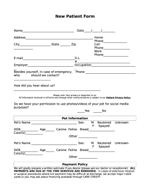 New Patient Form in Vienna, VAAnimal Dental Clinic