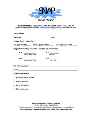 NEW SWIMMER REGISTRATION INFORMATION PALO ALTO